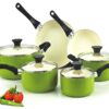 Cook N Home Pots and Pans Set Nonstick, 10 Piece Ceramic Kitchen Cookware Sets, Nonstick Cooking Set with Saucepans, Frying Pans, Dutch Oven Pot with Lids, Green 10-Piece 15 712S1JeNOhL
