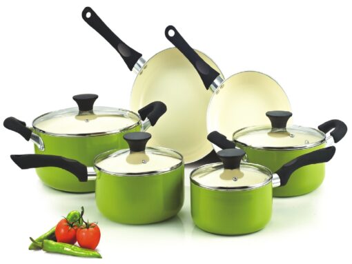 Cook N Home Pots and Pans Set Nonstick, 10 Piece Ceramic Kitchen Cookware Sets, Nonstick Cooking Set with Saucepans, Frying Pans, Dutch Oven Pot with Lids, Green 10-Piece