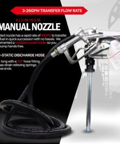 Fuelworks Fuel Transfer Pump Kit 15GPM/57LPM DC 12V 180W 22A Rotary Vane Motor with 14' Foot Anti-Static Discharge Hose & Filter, Extensible Suction Tube, 2" Inch Bung Adapter & Aluminum Manual Nozzle 17 712SF4bGuRL