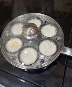 EXCELSTEEL Non Stick Easy Use Rust Resistant Home Kitchen Breakfast Brunch Induction Cooktop Egg Poacher, 6 Cup, Stainless Steel, Round 29 712UnroParL