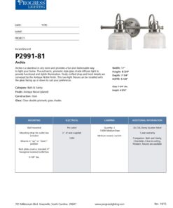 Progress Lighting P2991-81 Archie Bath & Vanity, 8.75x7.00x17.00, Antique Nickel 24 712X9YEVWHL