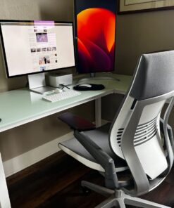 Signature Design by Ashley Baraga Contemporary Glass L-Shaped Home Office Desk, White 65 712XDS729AL