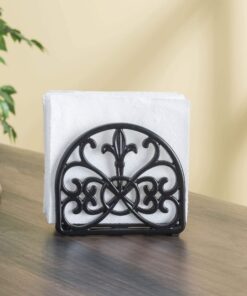 Fleur De Lis Design Cast Iron Napkin Holder, By Home Basics (Black) / Napkin Holders For Kitchen/Table Napkin Holder With Non-Skid Feet/Doubles As Storage For Small Papers Black 24 712YWQCQOL