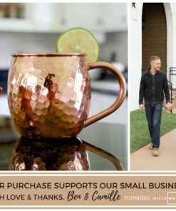 Set of 2 Moscow Mule Copper Mugs with Shot Glass - 2 16oz Copper Moscow Mule Mugs - Solid Copper Hammered Mug - Copper Cups for Moscow Mules 22 712bK3Wbp L