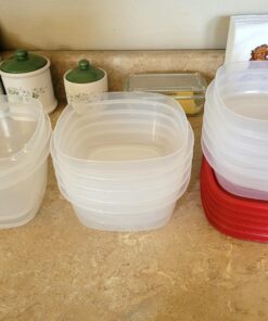 Rubbermaid 60-Piece Food Storage Containers with Lids, Salad Dressing and Condiment Containers, and Steam Vents, Microwave and Dishwasher Safe, Red 29 712e5d03g3L