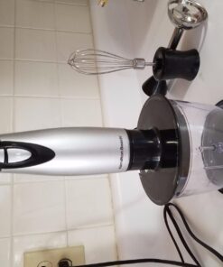 Hamilton Beach 4-in-1 Electric Immersion Hand Blender with Handheld Blending Stick, Whisk + 3-Cup Food & Vegetable Chopper Bowl, 2-Speeds, 225 Watts, Silver and Stainless Steel (59765) 36 712jcLV5XOL