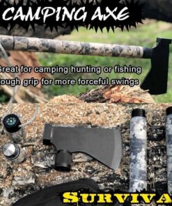 iunio Camping Axe, Hatchet with Sheath, Multi-Tool, Camp Ax, Survival Gear, Folding Portable Tools, for Hiking, Backpacking, Emergency, Hunting, Outdoor Black with Bag 22 712kG8KiaQL
