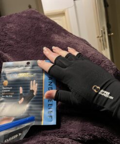 Copper Compression Arthritis Gloves | Fingerless Arthritis Carpal Tunnel Pain Relief Gloves For Men & Women | Hand Support Wrist Brace For Rheumatoid, Tendonitis, Swelling, Crocheting, Typing (M) Black Medium (1 Pair) 32 712khk313uL 2