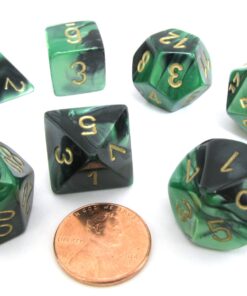 Polyhedral 7-Die Gemini Chessex Dice Set - Black-Green w/ Gold CHX-26439 3 712mwQ1rqCL