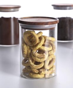 KKC HOME ACCENTS Airtight Glass Loose Tea Storage Holder Container,Tea Canisters For Loose Tea,Ground Coffee,Glass Storage Jar Containers with Airtight Wood Lids,Sealed Jars,25 Fluid-oz 25 Floz x 2 18 712nN6cwkAL