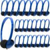 Hongzan Wholesale Bulk Headphones 25 Pack for School Classroom Lightweight On-Ear Wired Headsets with 3.5mm Plug Class Set for Kids Students Children and Adult(Blue) Blue 35 712nSbvxjYL
