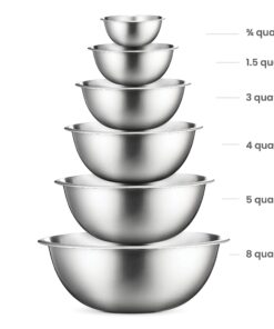 FineDine Stainless Steel Mixing Bowls (Set of 6) - Easy To Clean, Nesting Bowls for Space Saving Storage, Great for Cooking, Baking, Prepping 6 Pack 34 712oWCZ7gwL