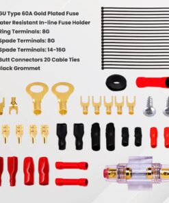 Pyle Car Audio Wiring Kit - 20ft 8 Gauge Power Wire 1000 Watt Amplifier Hookup for Battery Head Unit & Stereo Speaker Installation Sound System - Marine Grade Cable Wired & Gold Plated Fuse PLMRAKT8 Standard Packaging 8 712pgMHfjbL