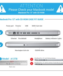 IBENZER Compatible with MacBook Pro 13 Inch case A1278 Release 2012-2008, Plastic Hard Shell Case with Keyboard Cover for Apple Old Version Mac Pro 13 with CD-ROM, Serenity Blue, P13SRL+1A For Previous Generation MacBook Pro 13'' A1278 28 712q8Vof8VL
