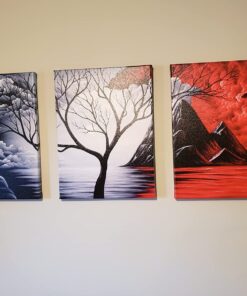 Wieco Art The Cloud Tree Wall Art Oil PaintingS Giclee Landscape Canvas Prints for Home Decorations, 3 Panels 12x16inchx3pcs (30x40cmx3pcs) 44 712qtugartL