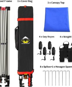 Crown Shades 10x10 Pop up Canopy Outside Canopy, Patented One Push Tent Canopy with Wheeled Carry Bag, Bonus 8 Stakes and 4 Ropes, Blue 43 712rLXZrNfL