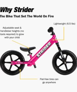Strider 12” Classic Bike - No Pedal Balance Bicycle for Kids 18 Months to 3 Years - Includes Built-In Footrest, Handlebar Grips & Flat-Free Tires Pink 22 712sG1jkf8L