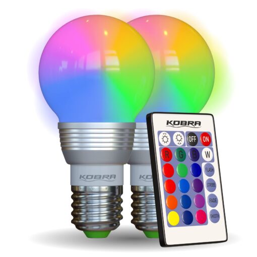 Kobra LED Color Changing Light Bulb with Remote Control - 16 Different Color Choices Smooth, Fade, Flash or Strobe Mode - Smart Remote Lightbulb - RGB & Multi Colored 2 Count (Pack of 1)