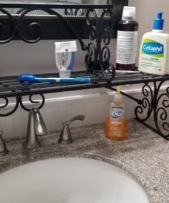 MyGift Black Metal Over The Sink Shelf with Scrollwork Design, 2 Tier Display Stand Organizer for Kitchen Accessories 29 712wKnkEBrL