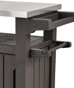 Keter Unity XL Outdoor Kitchen Island Rolling Cart Bar Table & Storage Cabinet, Grill Station with Utensil Hooks for Grilling Accessories, Brown Table and Cabinet 34 7130dr9AzKL 1
