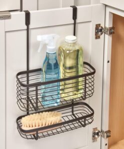 iDesign Steel Over-The-Cabinet 2-Tier Hanging Kitchen Storage Basket The Axis Collection, 4" x 11.1" x 16.3", Bronze 20 7132WpiRtNL