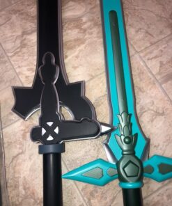 Armory Replicas™ - Titan Attack Kirito's Elucidator Foam Sword - Shingeki no Kyojin Fantasy Foam Sword for LARP - Ideal for LARP, Halloween Costumes, Cosplay PACK 2 with SHEATH GREY and AQUA SWORD SET WITH SHEATH 24 7133ztSUlbL