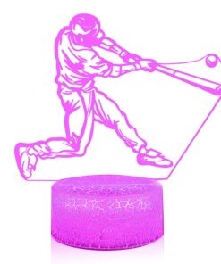 AZALCO Teenager Christmas Gifts Xmas Gift 3D Illusion Playing Baseball Night Light Lamp 16 Color Change Touch White Crack Base Remote Control Birthday Present Boys Girls Baseball Lover 16 7134CV6oYRL