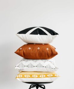 Woven Nook - Modern & Luxurious 18" x 18" Decorative Boho Throw Pillow Covers - Durable Quality & Machine Washable - Indy Design - Orange, Yellow, Black, and White - 4 Pack 22 7135qjjweTL