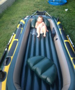 INTEX Seahawk Inflatable Boat Series: Includes Deluxe Aluminum Oars and High-Output Pump – SuperStrong PVC – Fishing Rod Holders – Heavy Duty Grab Handles – Gear Pouch Seahawk 4 Boat Set 44 71372bNcD5L