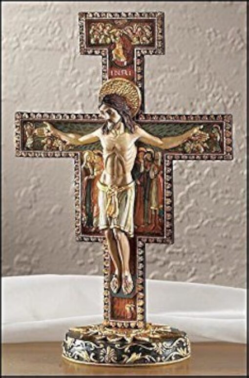 Large Standing San Damiano Marble Resin Cross Crucifix Religious Home Decor 11"