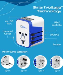 Ceptics Universal Travel Adapter Plug World Power W/ 4 USB Ports - Charge Cell Phones, Smart Watches, iPhones - For International Europe, China, UK, UAE, Australia - Type A, C, G, I 1 Pack World Adapter W/USB 29 713Ccqs988L
