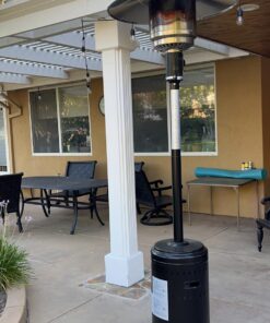 Amazon Basics 46,000 BTU Outdoor Propane Patio Heater with Wheels, Commercial & Residential, Havana Bronze, 32.1 x 32.1 x 91.3 inches (LxWxH) Powder Coated 40 713E BLVhL