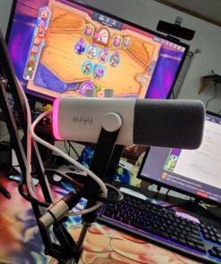 FIFINE Gaming XLR/USB Microphone Kit, Streaming Dynamic Mic Set for PC, Computer Mic for Vocal Podcast Recording Voiceover, with Headphones Jack, Gain Knob, Arm Stand-AmpliGame AM8T White 57 713ERaMl1L 1
