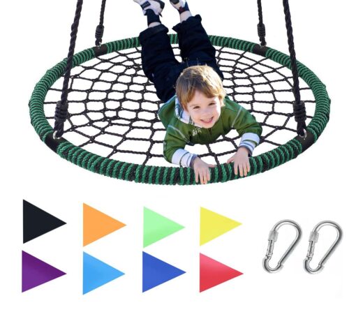 Royal Oak Giant 40 Inches Spider Web Tree Swing, 600 lb Weight Capacity, Durable Steel Frame, Waterproof, Adjustable Ropes, Flag Set and 2 Carabiners, Non-Stop Fun for Kids! Green