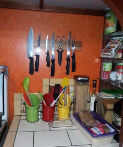 ienjoyware Kitchen Utensil Holder Set (4 Pieces) - 3 Ceramic Crocks & 1 Portable Wire Caddy - Multi-Color Multicolor 27 713FopPNTL