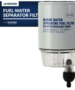 Five Oceans Fuel Filter Water Separator with Clear Bowl, Replaces# S3213, 35-60494-1, 18-7932-1,18-17928,35-809097, for Marine Outboard Motor Mercury, Racor, Universal - FO3665 Filter with Bowl