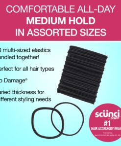 Scunci by Conair No Damage Assorted Sizes Elastics, for Women and Men, Elastic Hair Ties with No Damage in Black, 36 Pack Black Assorted Sizes 16 713MOx4uVRL
