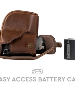 MegaGear "Ever Ready" Leather Camera Case – Easy to Install, Tripod and Peripheral Friendly Accessory – Compatible with Sony Alpha A6000, A6300 (Dark Brown) Dark Brown 27 713Q4kkxdsL