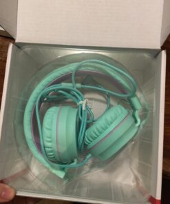 Kids Headphones, AILIHEN I35 On-Ear Headphones for School, 93dB Headphones Boy Girl, 3.5mm Wired Mic for Chromebook, Laptop (Green/Purple) Blue 35 713Q60h8zL