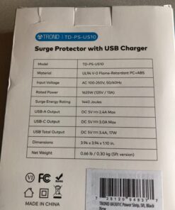 TROND Power Strip Surge Protector - Flat Plug Extension Cord, 8 Widely-Spaced Outlets, 4 USB Charger(1 USB C Port), 5FT Ultra Thin Cord, 1440J, Flat Wall Plug, Desk Charging Station for Travel, Black 5 FT-1 USB C 62 713S0H74U0L