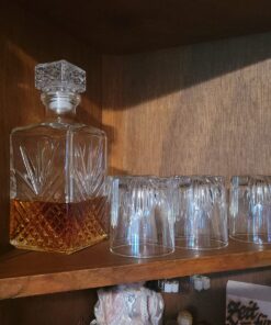 Paksh Novelty Whiskey Decanter Set - 7-Piece Italian Crafted Glass Decanter & Whiskey Glasses Set - Holiday Whiskey Gifts for Men and Women w/ Ornate Stopper and 6 Cocktail Glasses, Red A 51 713TIdIngEL 1