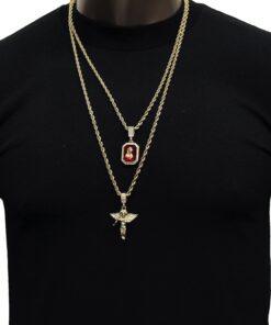 Jewel Town Mens Gold Angel & P Ruby Bundle Set Cz Pendant Hip Hop 24" & 30" Rope Chain D463 23 713TZhTcHkL 2