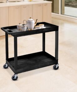 Offex 32" x 18" Mobile Multipurpose Utility Tub Cart with 2 Shelves and Push Handle - Black, Great for Warehouse, Garage and More 20 713V6DbonsL