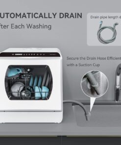 Hermitlux Countertop Dishwasher, 5 Washing Programs Portable Dishwasher With 5-Liter Built-in Water Tank For Glass Door 40 713ZUACSPfL