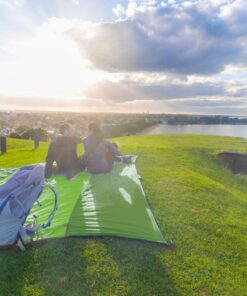 WEKAPO Beach Blanket Sandproof, Extra Large Beach Mat, Big & Compact Sand Free Mat Quick Drying, Lightweight & Durable with 6 Stakes & 4 Corner Pockets Green 9x10 FT (1~8 person) 18 713ac0qQmJL