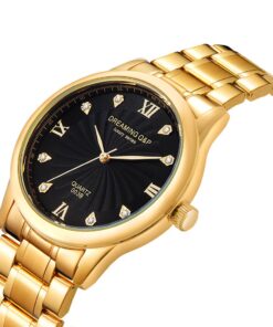 Alternative view of DREAMING Q&P IP Gold Plating Steel Roman Numeral Dial with Rhinestones Mens Wrist Watches for Man Black 003 golden & Black