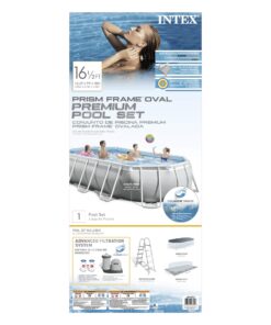 Intex 26795EH Prism Frame 16.5ft x 9ft x 48in Outdoor Above Ground Oval Swimming Pool Set with Filter Pump, Pool Cover and Ladder, Gray 16.5ft x 9ft x 48in / Oval 35 713gJG1tWBL