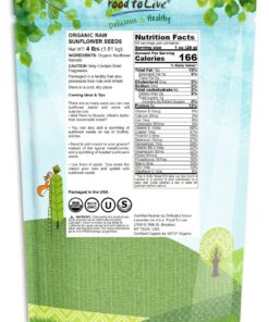 Organic Sunflower Seeds, 4 Pounds – Hulled, Raw, Non-GMO, Dried Kernels, Unsalted, Kosher, Vegan, Keto, Paleo, Sirtfood, Bulk, Low Sodium Nuts, Good Source of Protein, Vitamins E, B7 4.0 Pounds 14 713lXgVBksL