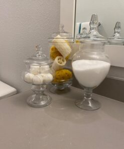 MyGift Set of 3 Deluxe Glass Apothecary Jars, Decorative Bathroom Storage Home Decor and Kitchen Centerpieces 23 713m0TnHm8L