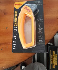 Smith’s 50582 Axe & Machete Sharpener - Axe, Machete, Hatchet, & Mower Tools - Large Handle w/ Finger Guard - Handheld Manual - Replaceable Carbide Blades - Wire-Bristled Cleaning Brush - Durable Axe and Machete Sharpener 31 713m18aqNGL 3